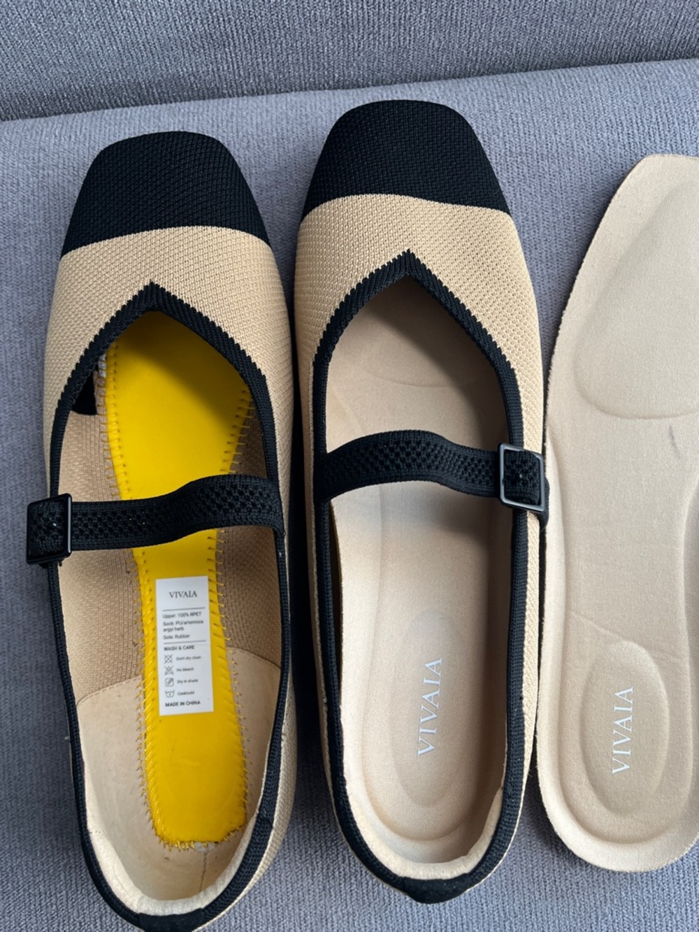 Vivaia Women’s Two-Tone Beige and Black Mary Jane Flats 40.5 (9-9.5)